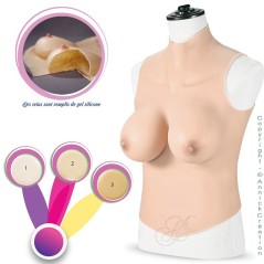 Buste long faux seins col haut, 100% silicone, C-D