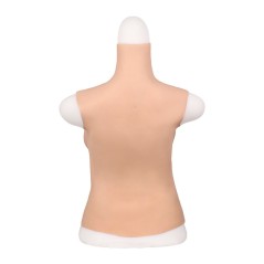 Buste long faux seins, 100% silicone, col haut, Bonnet C-D-E-G