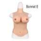 Buste long faux seins, 100% silicone, col haut, Bonnet C-D-E-G