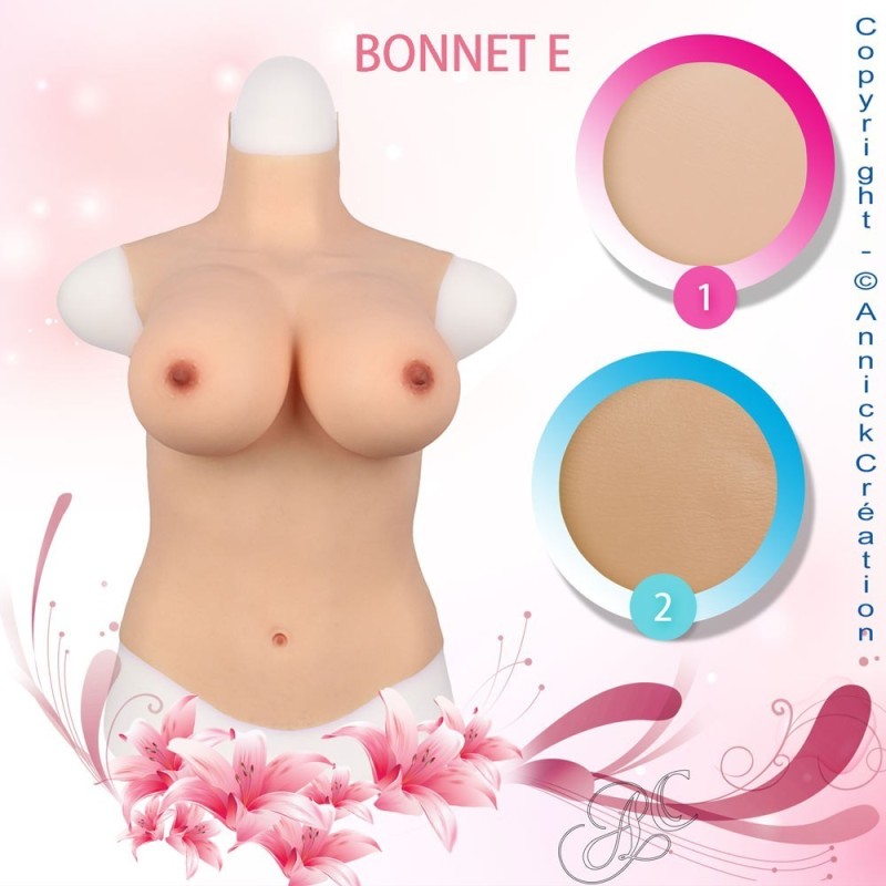 Buste long faux seins, col haut, Bonnet E