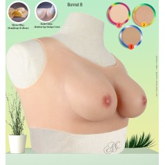 Buste faux seins silicone, encolure ronde, Bonnet B