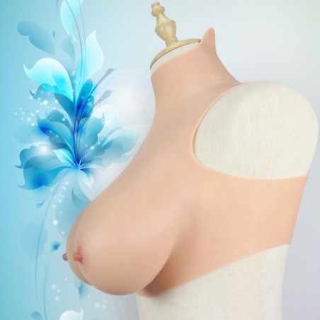 Buste faux seins, silicone, col haut, Bonnet B-C-D-E-G-H