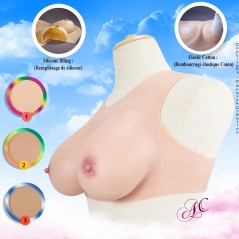 Buste faux seins silicone, bonnet B/C/D/E/F/G, encolure ronde